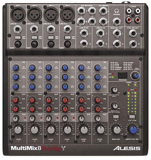 Alesis MultiMix 8 FireWire - MultiMix 8 FireWire, analog mixer including firewire audio interface, 4 Mic/Line Inputs, 2